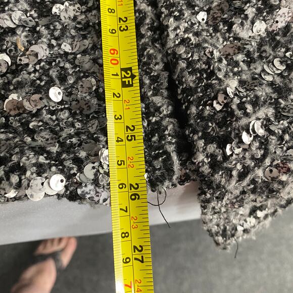 H&M Black Silver Sequin Oversize Textured Long Sleeve Open Front Lined Jacket M - Picture 13 of 13